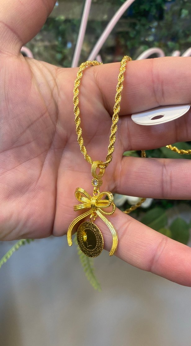 Altın Renk Fiyonk Detaylı Midi Kolye - Görsel 2