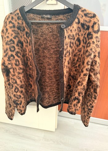 Massimo Dutti Leopar Desenli Kahverengi Örgü Kadın Kazak