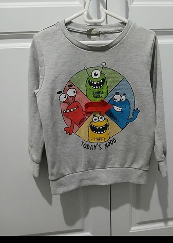 Gri Baskılı Uzun Kollu Sweatshirt