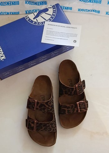 Birkenstock Kahverengi Leopar Desenli Süet Kadın Terlik