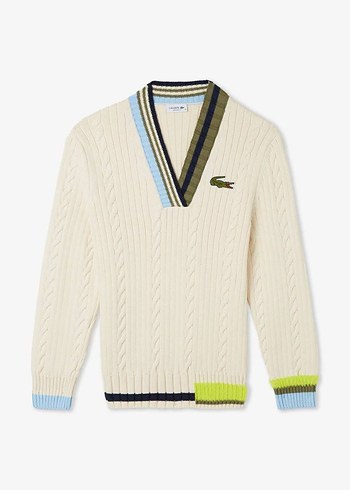 Lacoste Örgü Beyaz Triko Kazak