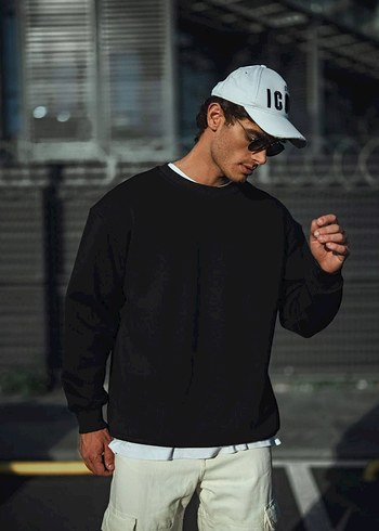 Siyah Oversize Erkek Sweatshirt