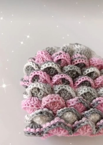 Gri Pembe Örgü Bohem Çocuk  Bere - Görsel 4