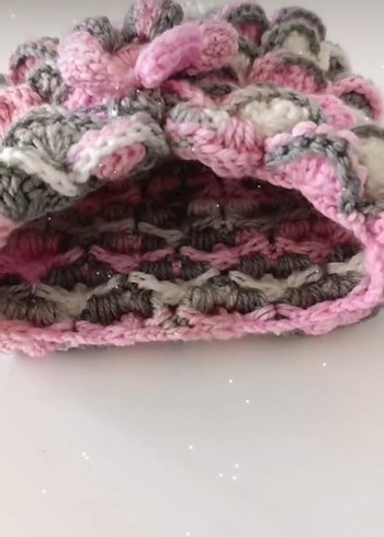 Gri Pembe Örgü Bohem Çocuk  Bere - Görsel 6