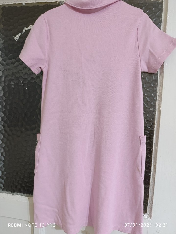 Kız Çocuk Pembe Polo Yaka Tişört Elbise - Görsel 5