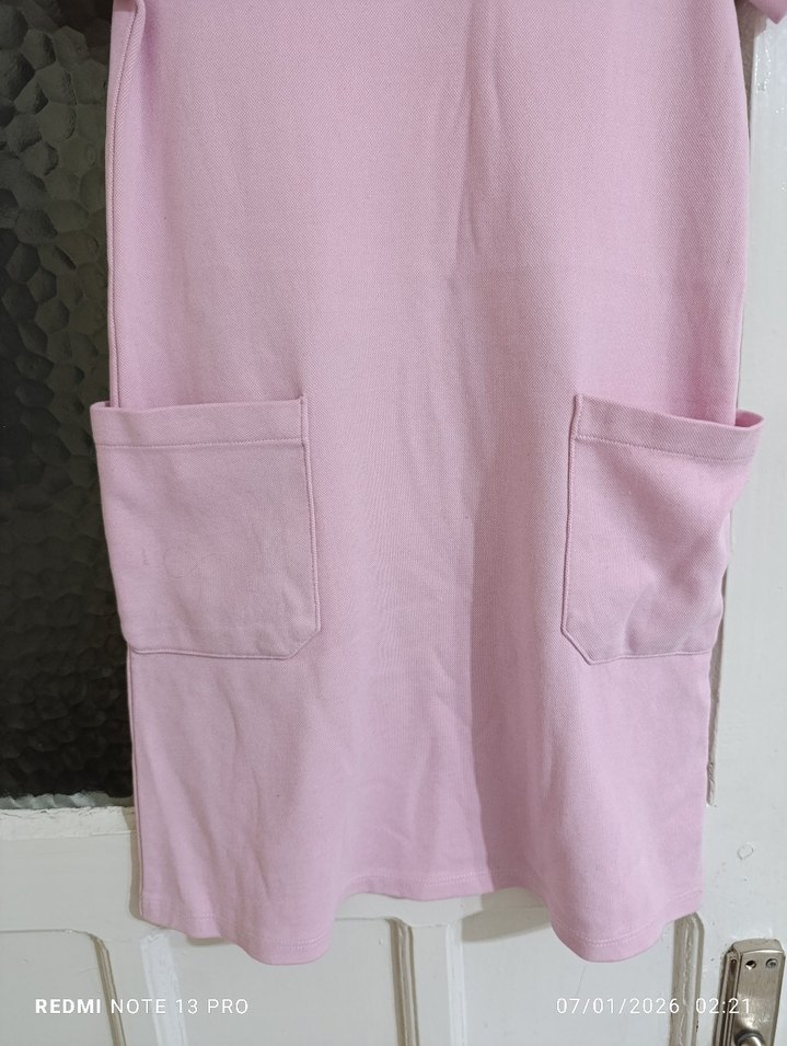 Kız Çocuk Pembe Polo Yaka Tişört Elbise - Görsel 4