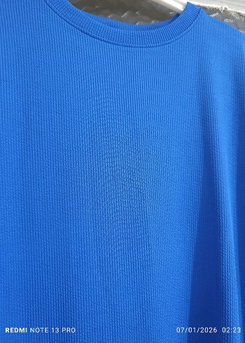 Mavi Kısa Kollu Salaş Uzun Elbise - Görsel 5