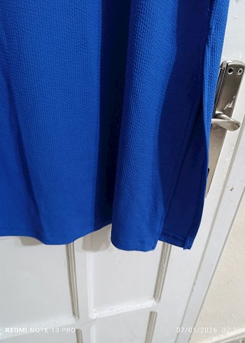 Mavi Kısa Kollu Salaş Uzun Elbise - Görsel 2