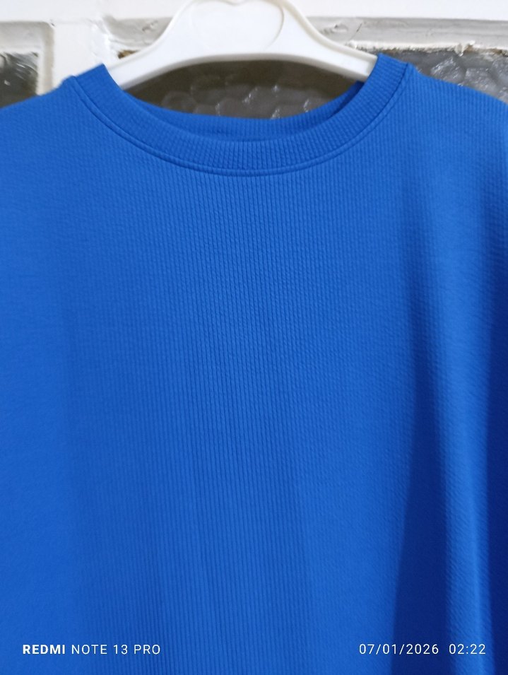 Mavi Kısa Kollu Salaş Uzun Elbise - Görsel 4