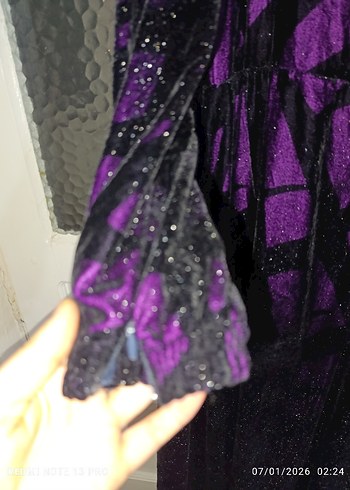 Mor Uzun Kollu yöresel Kadın Abiye Elbise - Görsel 3