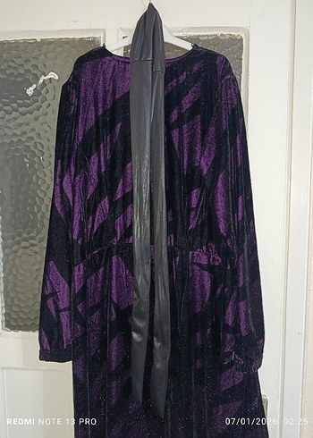 Mor Uzun Kollu yöresel Kadın Abiye Elbise - Görsel 7