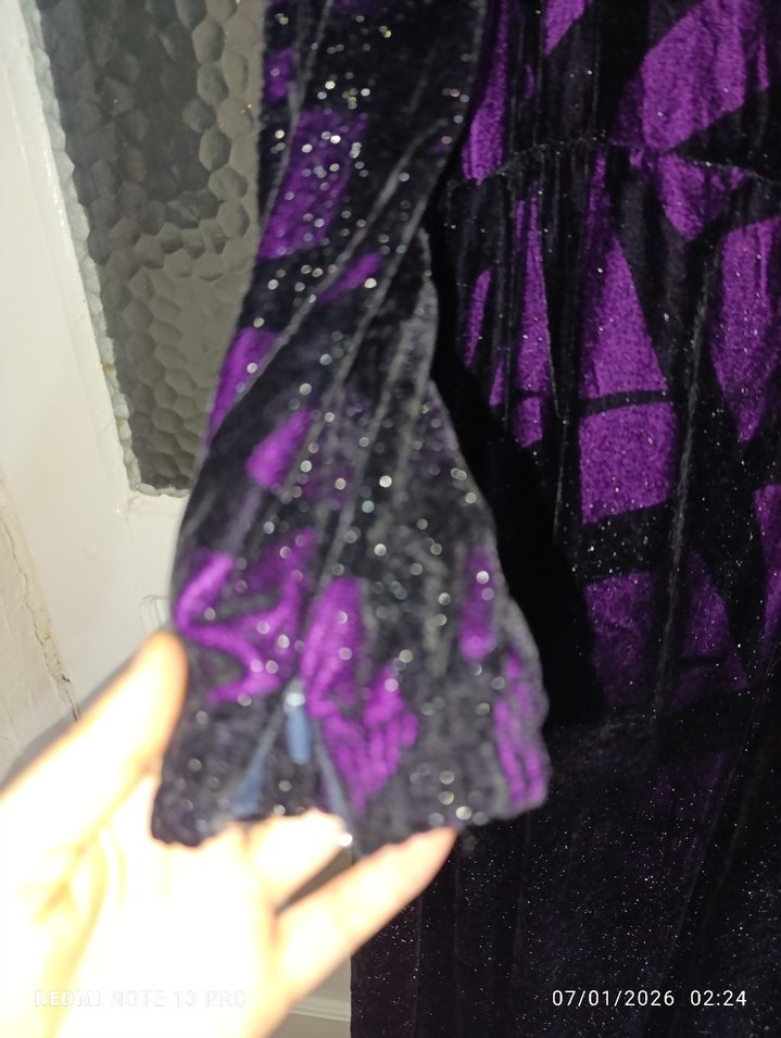 Mor Uzun Kollu yöresel Kadın Abiye Elbise - Görsel 3