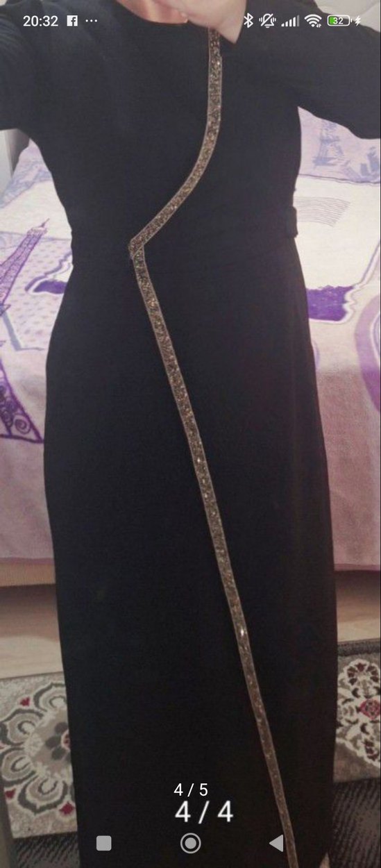 Siyah Uzun Drapeli elbise - Görsel 4