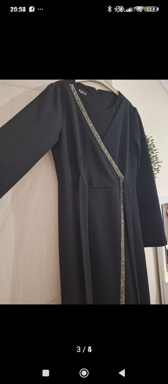 Siyah Uzun Drapeli elbise - Görsel 3