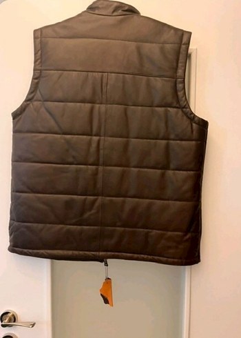 Deri Erkek Biker Yelek, Kahverengi, Fermuarlı Gerçek Deri Yelek - Görsel 3