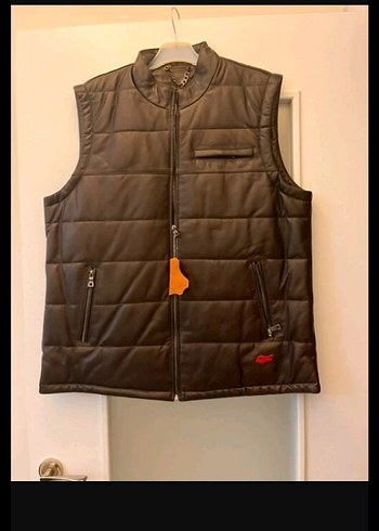 Deri Erkek Biker Yelek, Kahverengi, Fermuarlı Gerçek Deri Yelek - Görsel 2