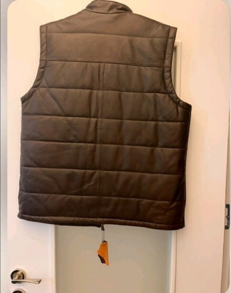 Deri Erkek Biker Yelek, Kahverengi, Fermuarlı Gerçek Deri Yelek - Görsel 3