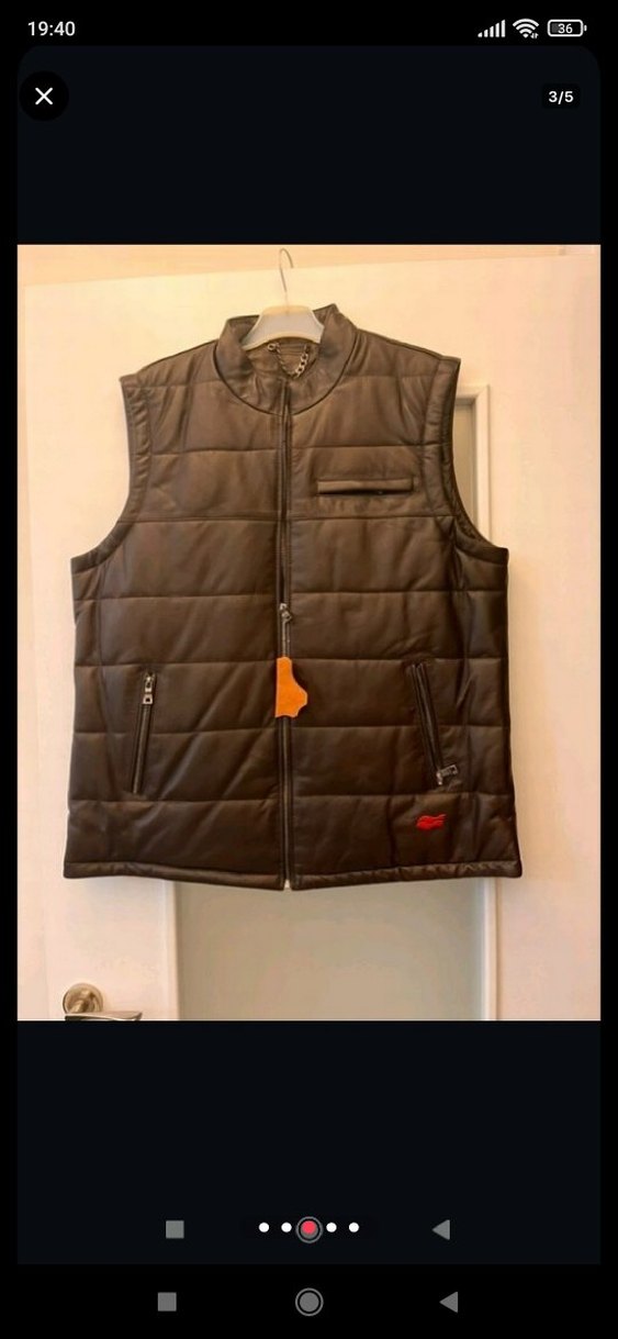 Deri Erkek Biker Yelek, Kahverengi, Fermuarlı Gerçek Deri Yelek - Görsel 2