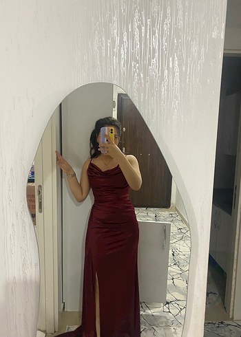 Abiye Bordo Uzun Drapeli V Yaka Kadın Elbise