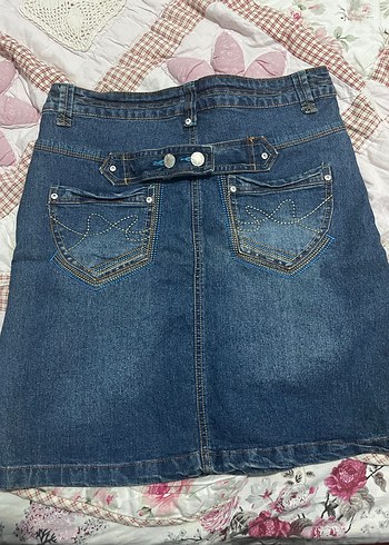 Düğmeli Mavi Denim Mini Etek - Görsel 2