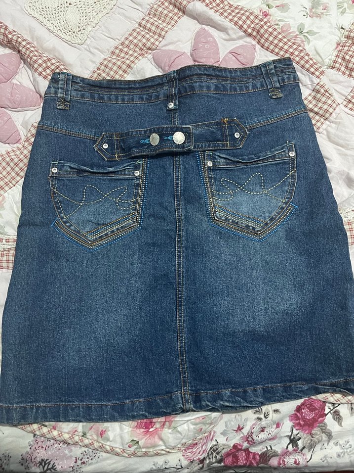 Düğmeli Mavi Denim Mini Etek - Görsel 2