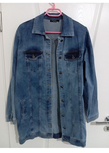 Düğmeli Uzun Mavi Denim Ceket
