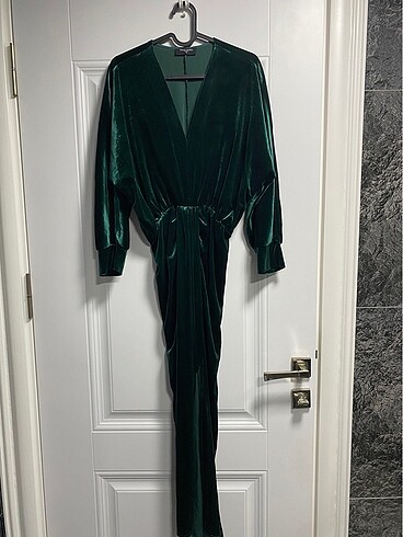 Paulmark kadife elbise zümrüt yeşili - Görsel 4