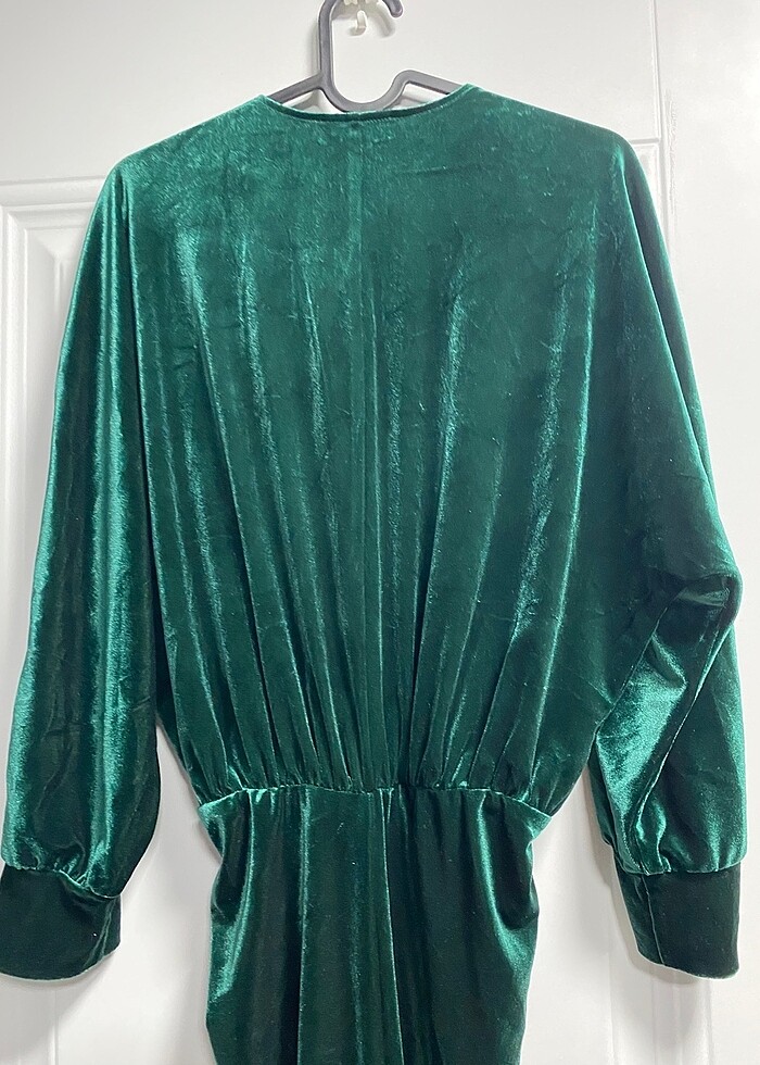 Paulmark kadife elbise zümrüt yeşili - Görsel 3