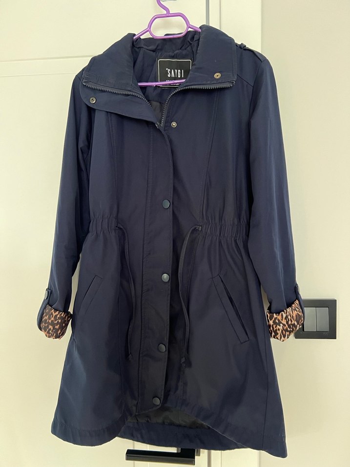 Düğmeli Lacivert Midi Kadın Trenckot - Görsel 2