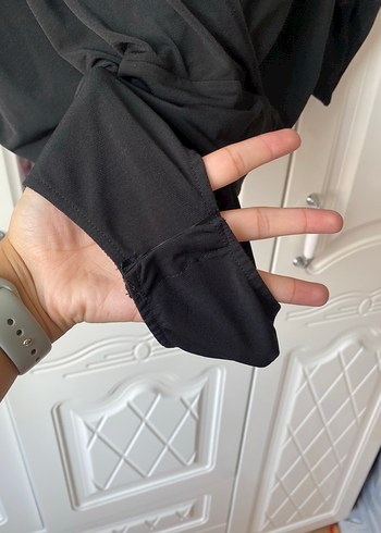 36 Beden Siyah V Yaka Drape Detaylı Gevşek Bluz