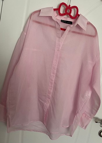 Kadın Transparan Pembe Gömlek - Görsel 3