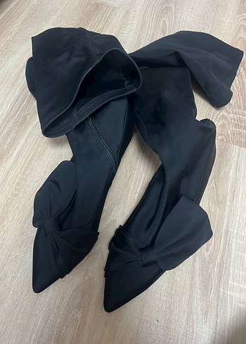 Zara Basıc Kadın Fiyonklu Çorap Çizme - Görsel 4