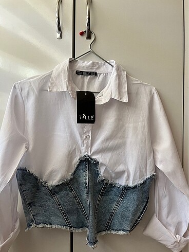 Kadın denim korsajlı tasarım gömlek