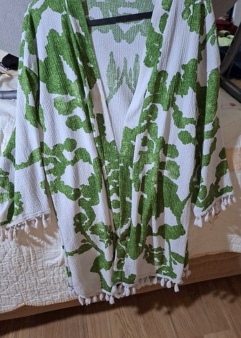 Diğer Yesil Batik Desenli Bohem Kadin Kimono