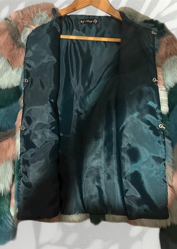 Renkli Zigzag Desenli Suni Kürk Mont  Yumuşak Dokulu - Görsel 3