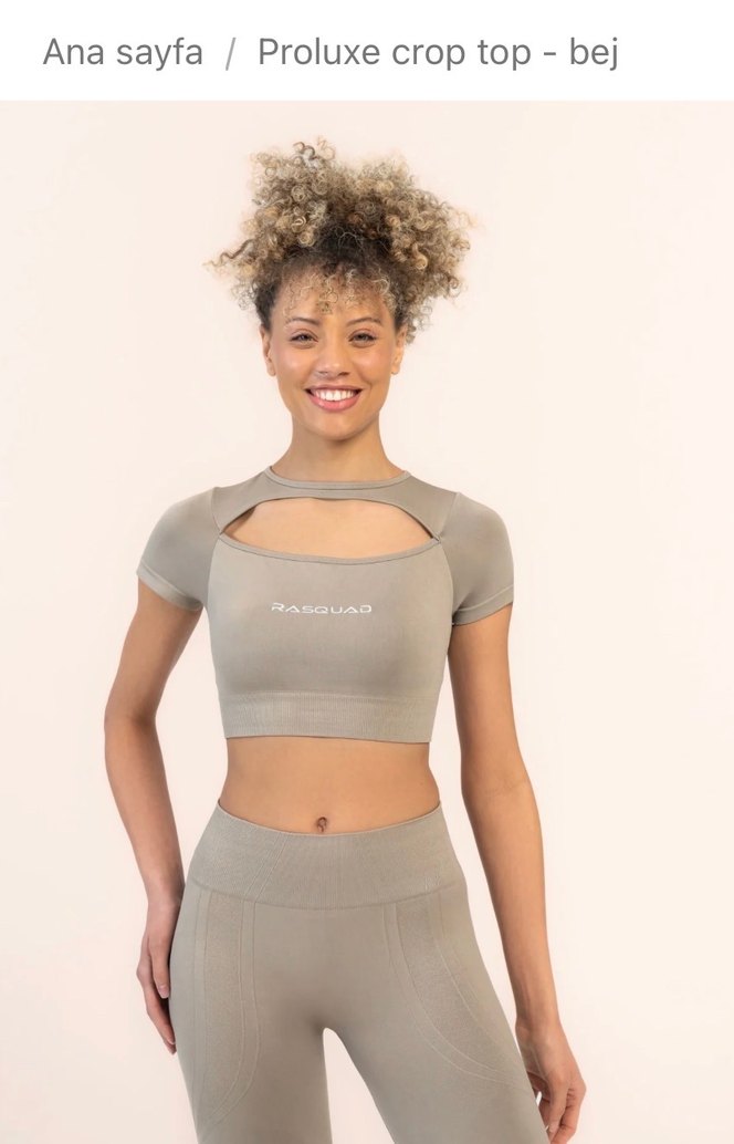 RASQUAD Bej Kısa Kollu Crop Top - Görsel 3
