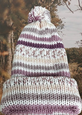 Pembe Batik Desenli Örgü Çocuk Bere ve Atkı Takımı - Görsel 2