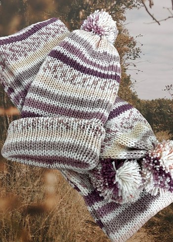 Pembe Batik Desenli Örgü Çocuk Bere ve Atkı Takımı - Görsel 3