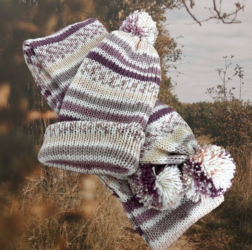 Pembe Batik Desenli Örgü Çocuk Bere ve Atkı Takımı - Görsel 3