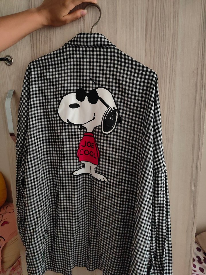 Kadın Gri Kareli Pamuklu Uzun Kollu Gömlek - Görsel 2