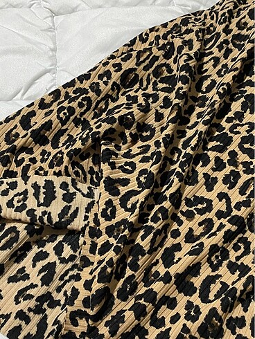 saçaklı leopar diz altı etek