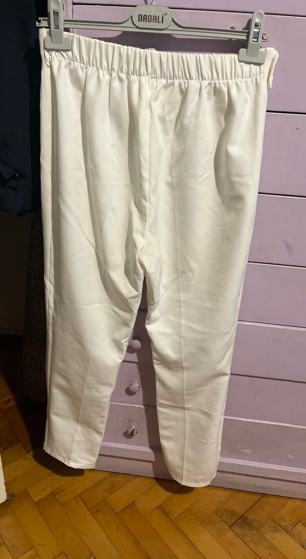 Beyaz Pilili Midi Kumaş Pantolon - Görsel 4