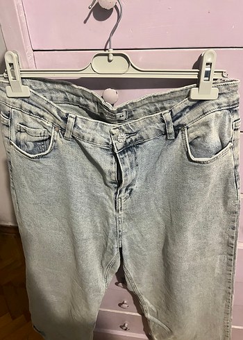 Mavi Bağlama Desenli Salaş Midi Kot Pantolon - Görsel 3