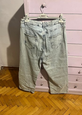 Mavi Bağlama Desenli Salaş Midi Kot Pantolon - Görsel 2