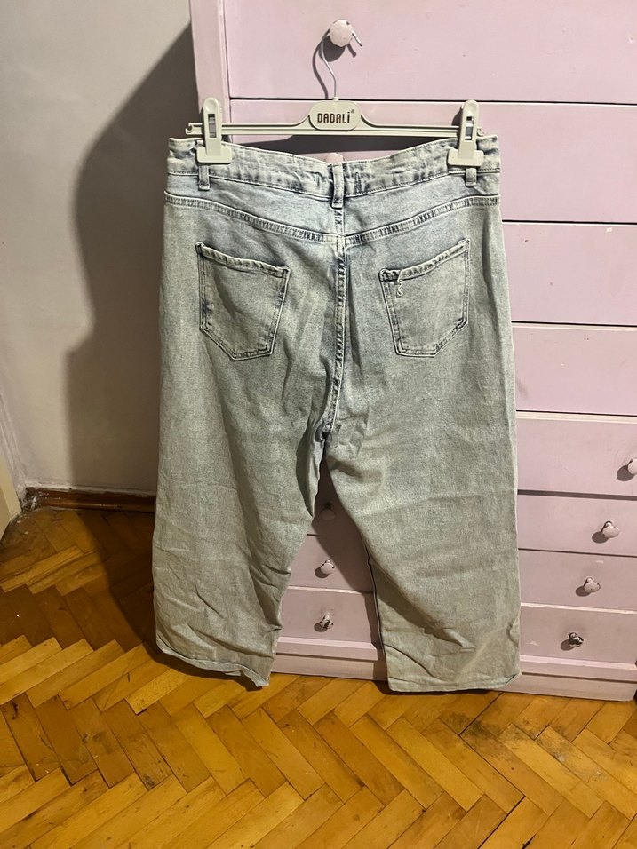 Mavi Bağlama Desenli Salaş Midi Kot Pantolon - Görsel 2