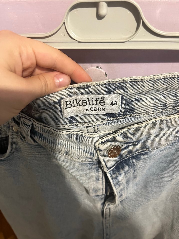 Mavi Bağlama Desenli Salaş Midi Kot Pantolon - Görsel 4