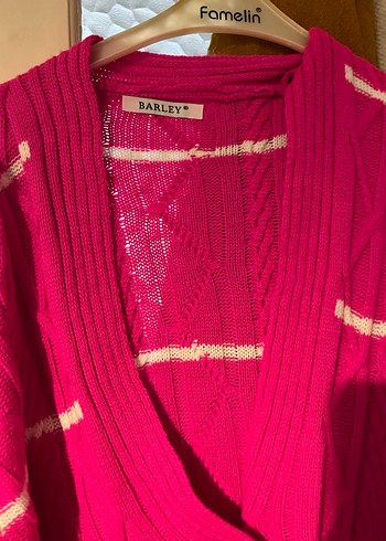 Pembe Bağlamalı Örgü Salaş Kadın Hırka - Görsel 3