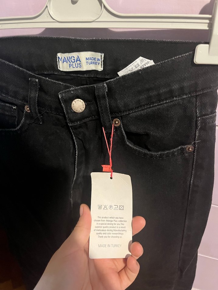 Kadın Siyah Baskılı Denim Midi Jean - Görsel 4