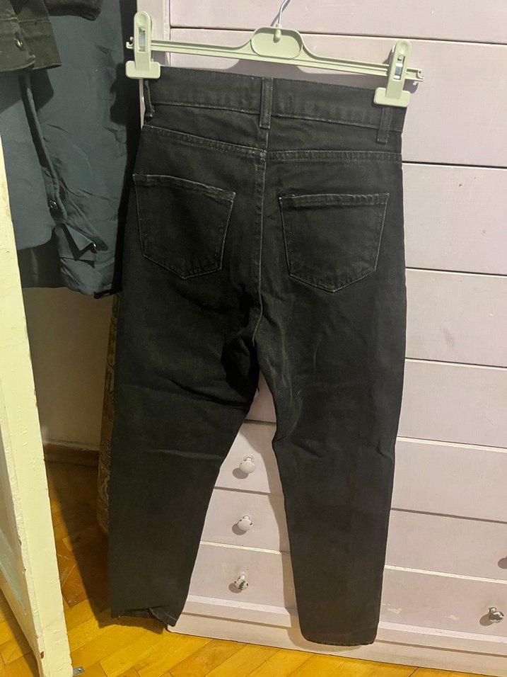 Kadın Siyah Baskılı Denim Midi Jean - Görsel 3
