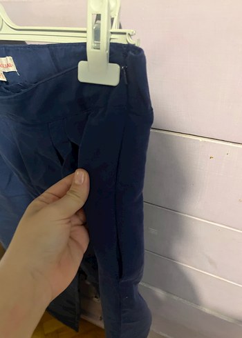 Kadın Lacivert Piliseli Midi Denim Pantolon - Görsel 4